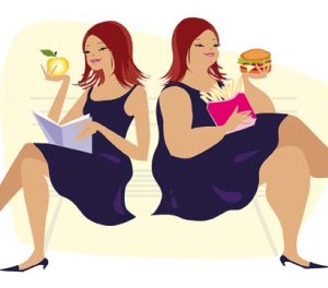 Illustration of fat and thin girls